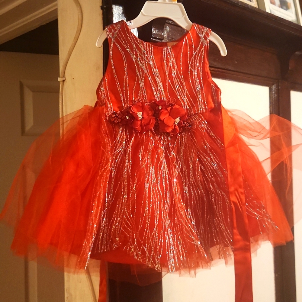 Toddler dress, red and silver glitter,  size 24m